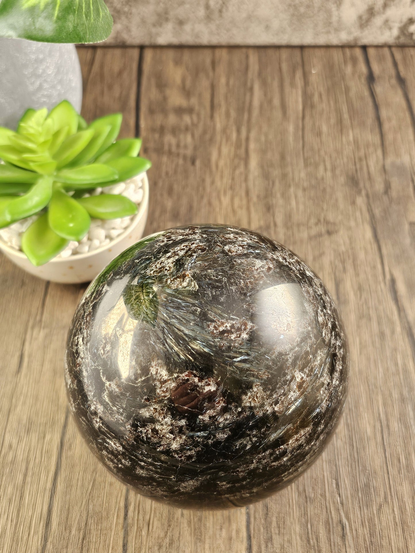 Astrophyllite Sphere with Garnet 5.15 Pounds, 4.3", Firework, Arfvedsonite
