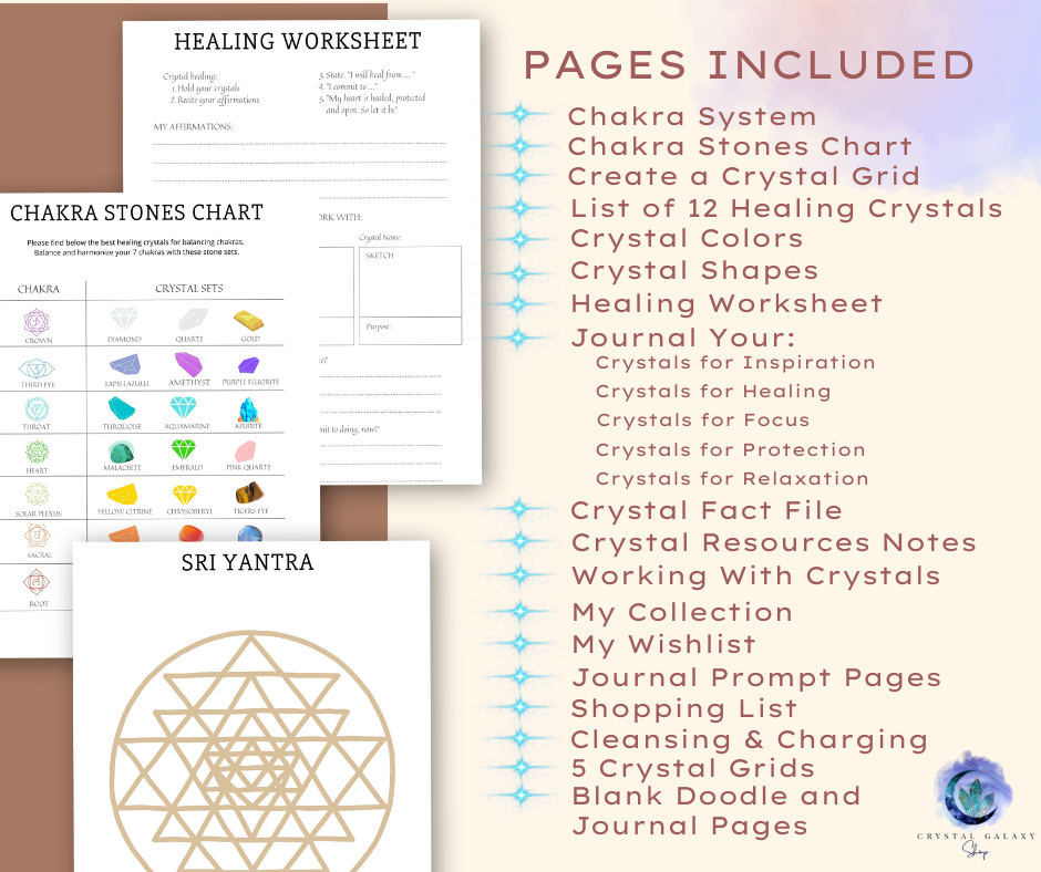 Crystal Journal, Workbook, Guides, Crystal Grids - Digital & Printable Download