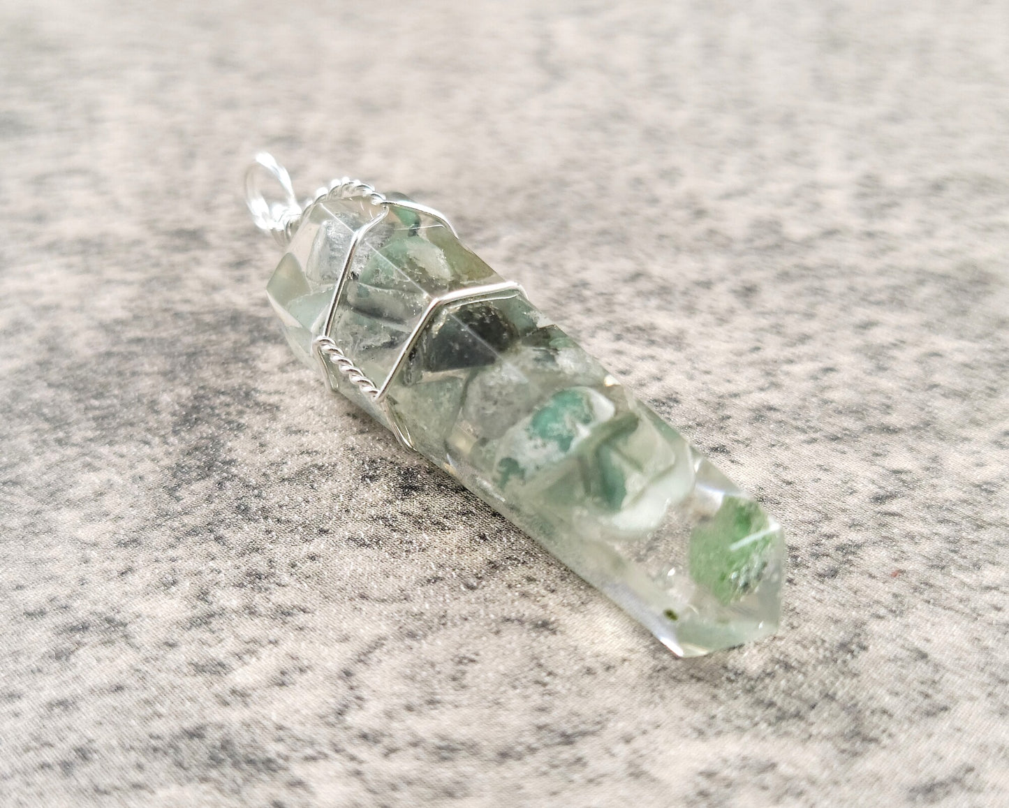 Green Apatite Orgone Wire Wrap Pendant