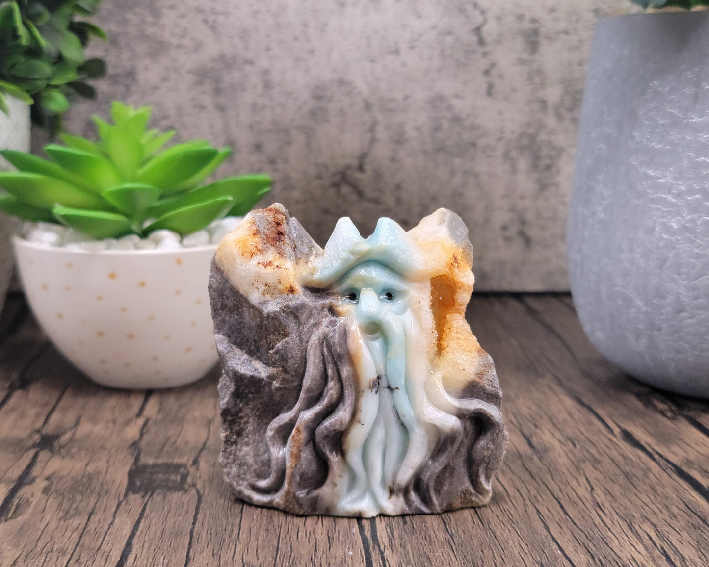 Amazonite with Druzy Hand Carved Pirate, Sea Captain, Octopus Tentacles, Davy Jones