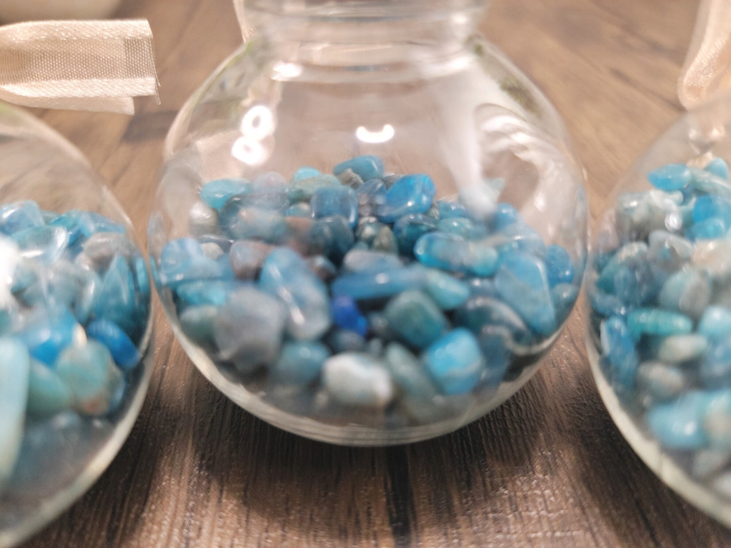 Hanging Bulb, Bottle, Ornament with Blue Apatite Crystal Chips