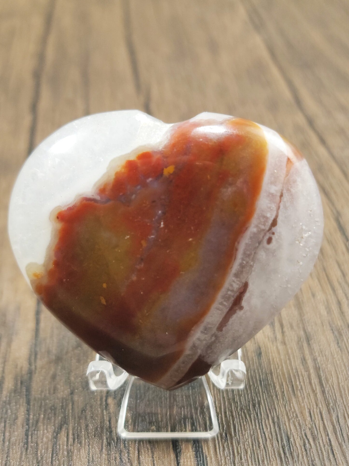 Bloodstone in Quartz, Heliotrope Heart, Hand Polished Palm Stone 2.3"