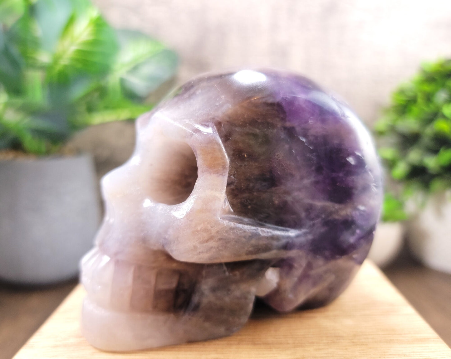 Chevron Amethyst Hand Carved Skull 1.77 Lbs, Over 4"