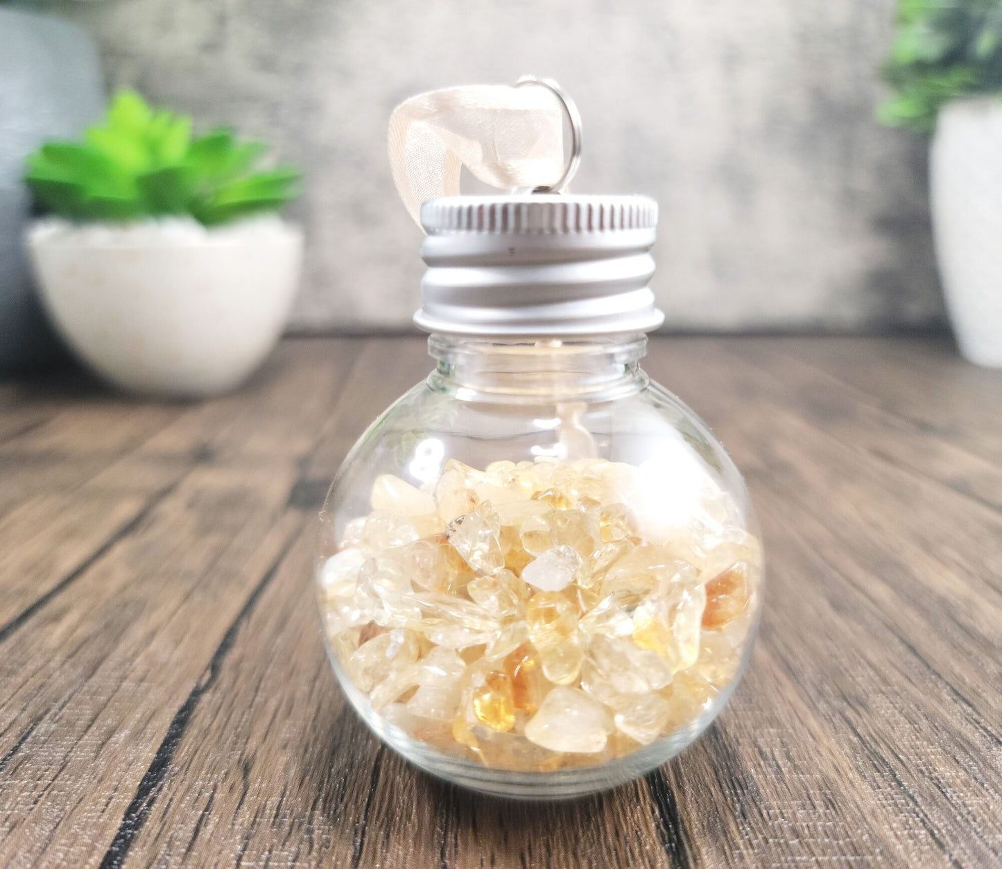 Hanging Bulb, Bottle, Ornament with Citrine Crystal Chips