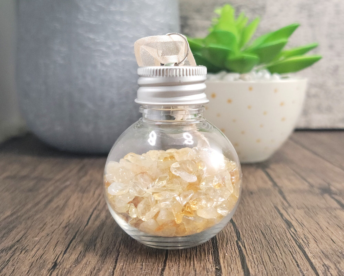 Hanging Bulb, Bottle, Ornament with Citrine Crystal Chips
