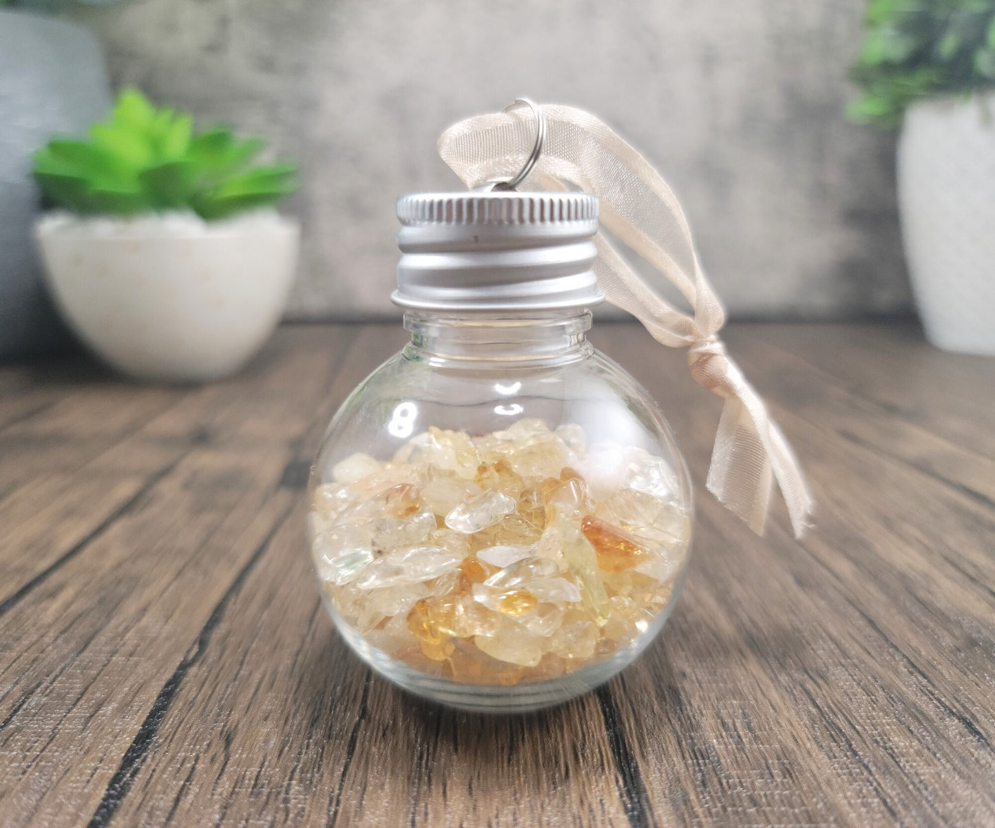 Hanging Bulb, Bottle, Ornament with Citrine Crystal Chips