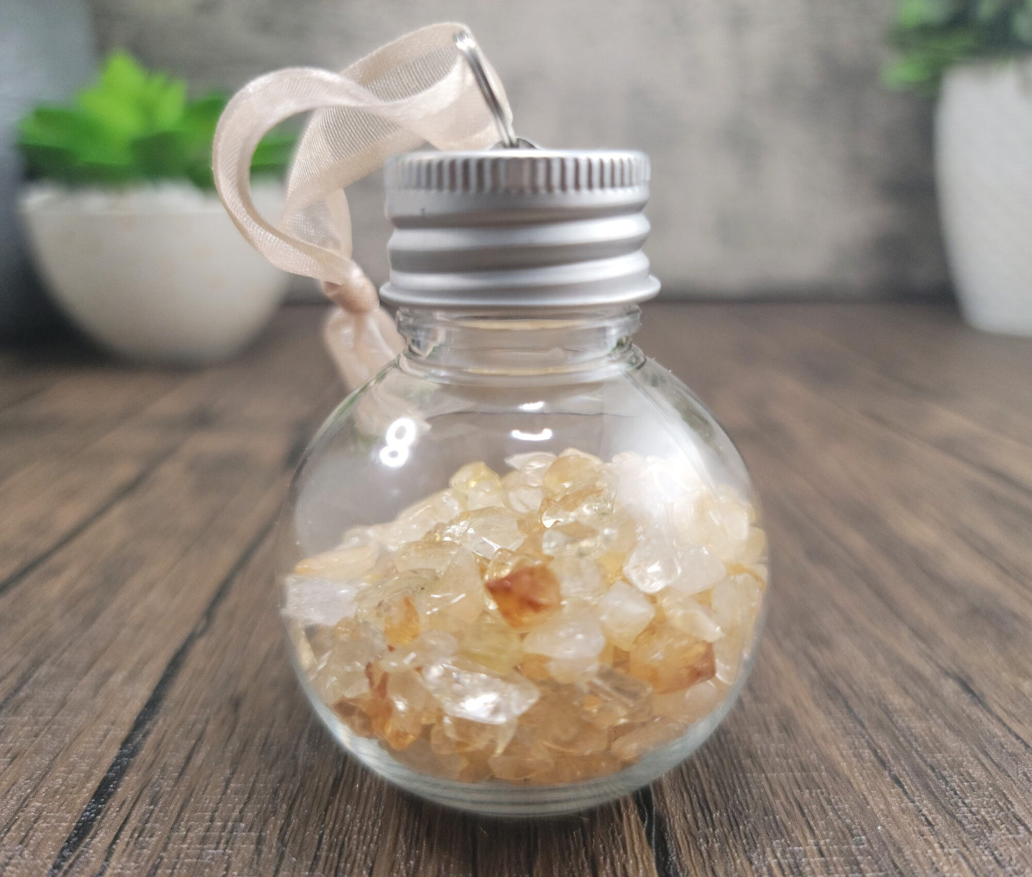 Hanging Bulb, Bottle, Ornament with Citrine Crystal Chips