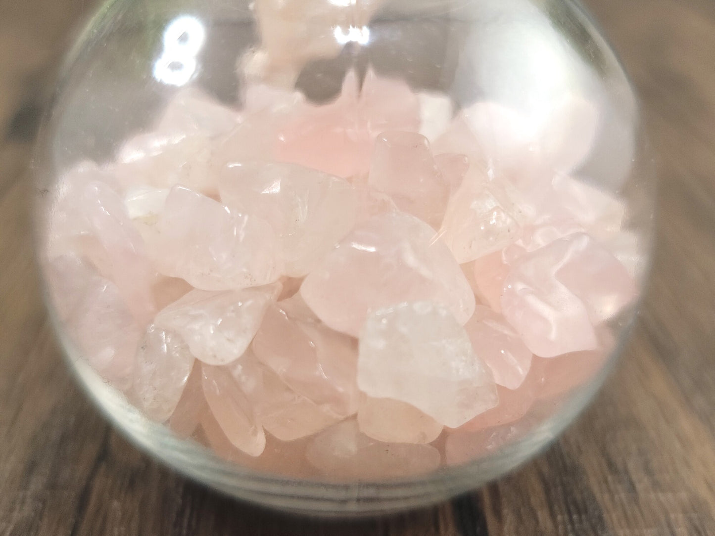 Hanging Bulb, Bottle, Ornament with Rose Quartz Crystal Chips