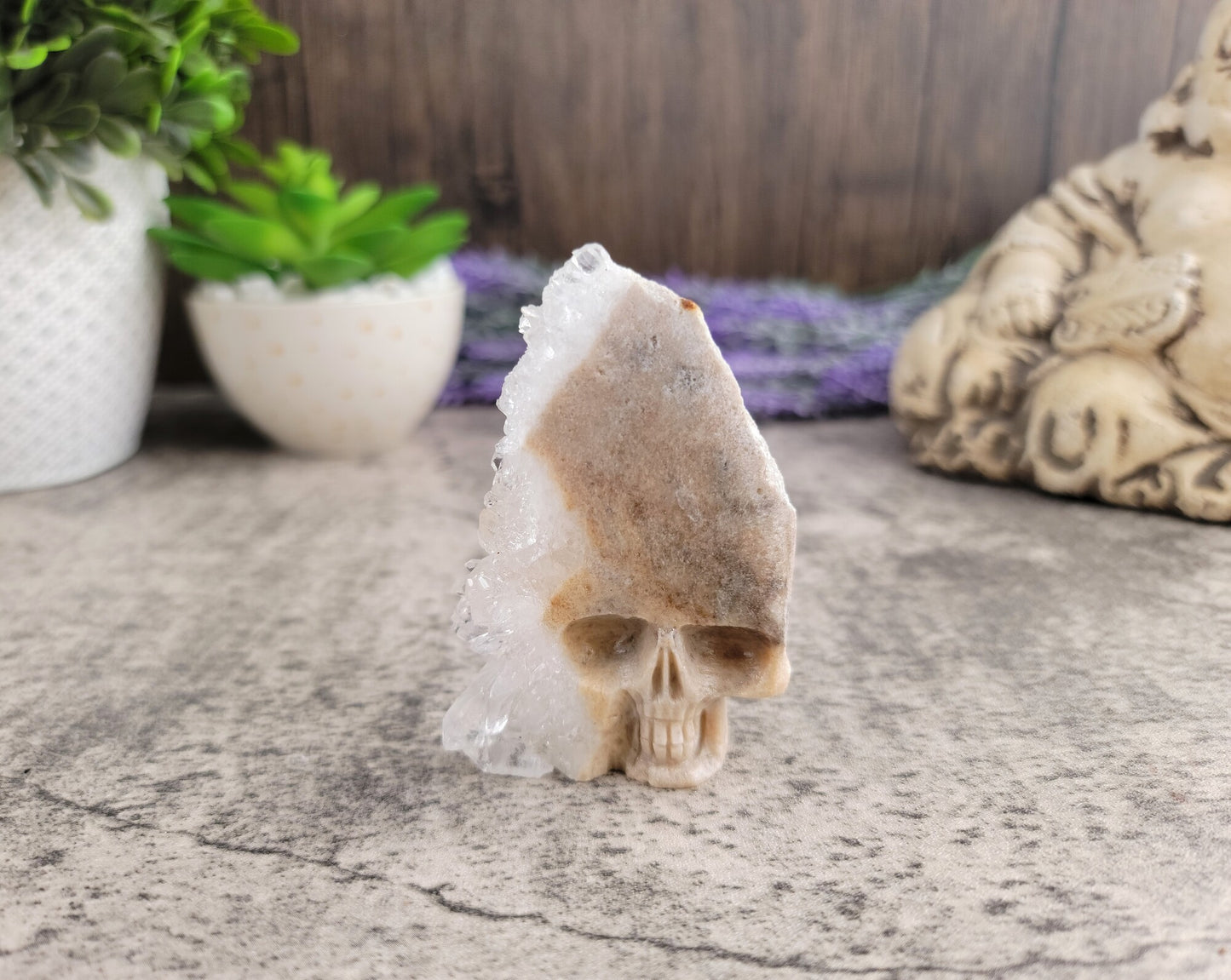 Chrysanthemum Clear Quartz Cluster Hand Carved Crystal Skull