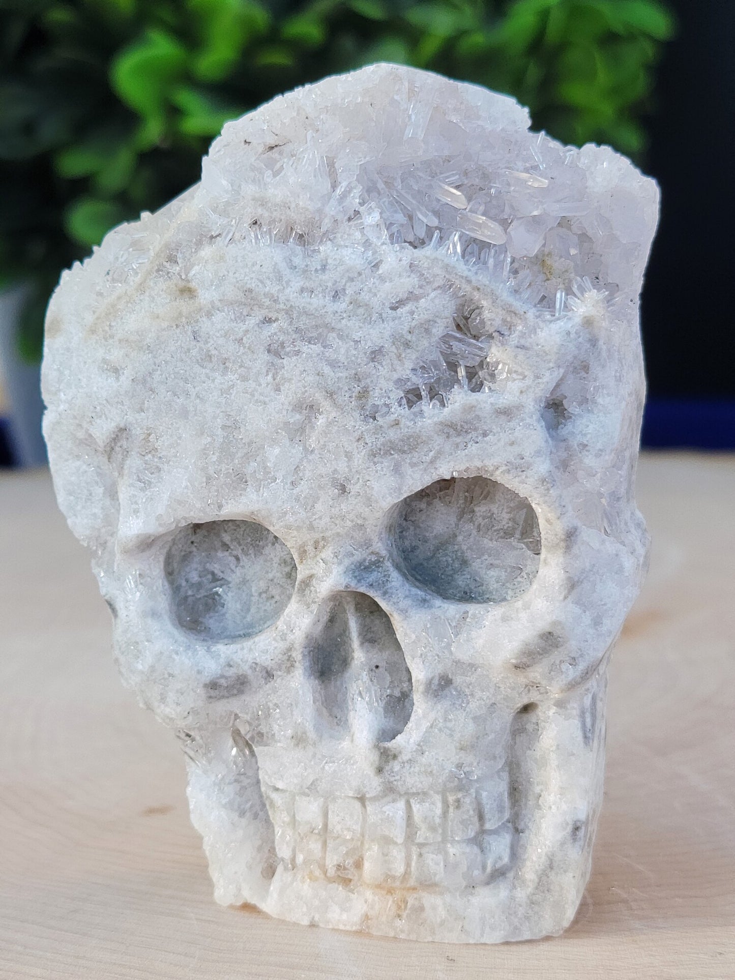 Chrysanthemum Clear Quartz Cluster Hand Carved Crystal Skull