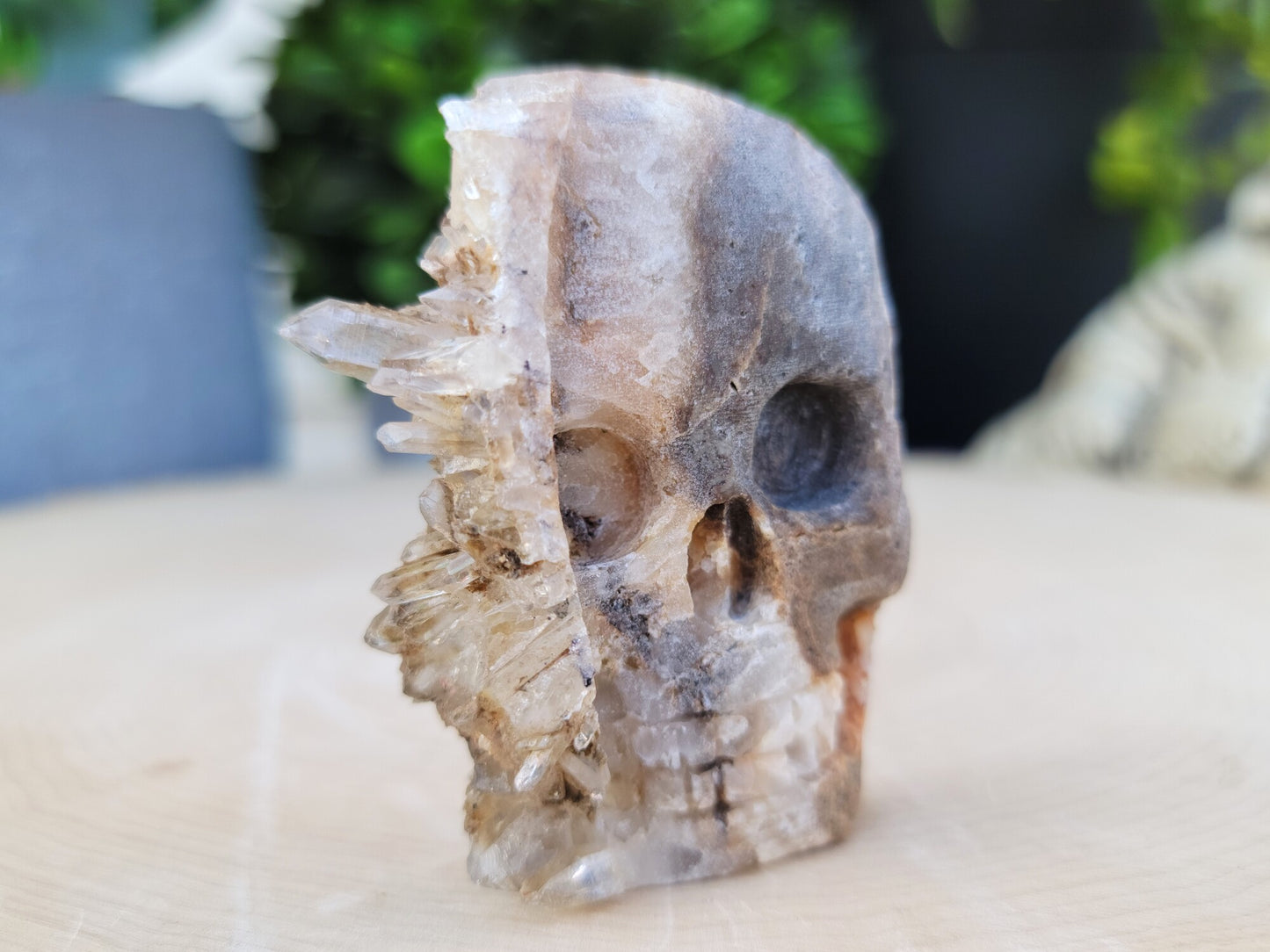 Chrysanthemum Clear Quartz Cluster Hand Carved Crystal Skull