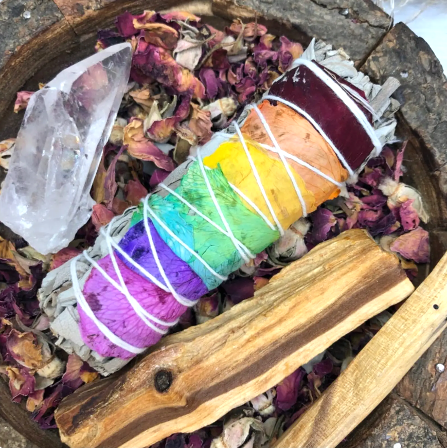 White Sage & Seven Chakras Rose Petal Smudge