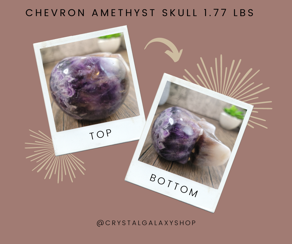 Chevron Amethyst Hand Carved Skull 1.77 Lbs, Over 4"