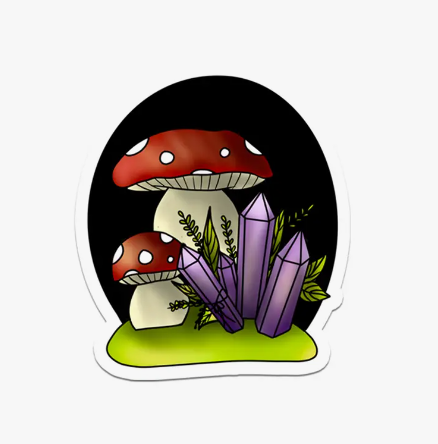 Cottagecore Red Toadstool and Purple Crystal Sticker 2.6"