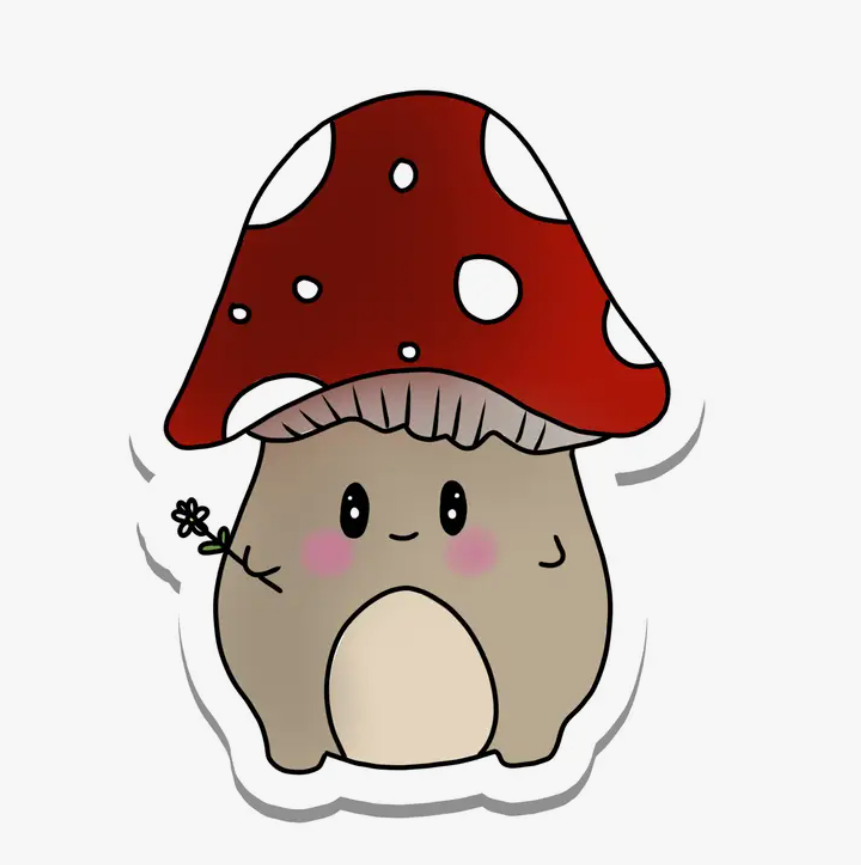Cottagecore Red Mushroom Friend with Flower Sticker 3"