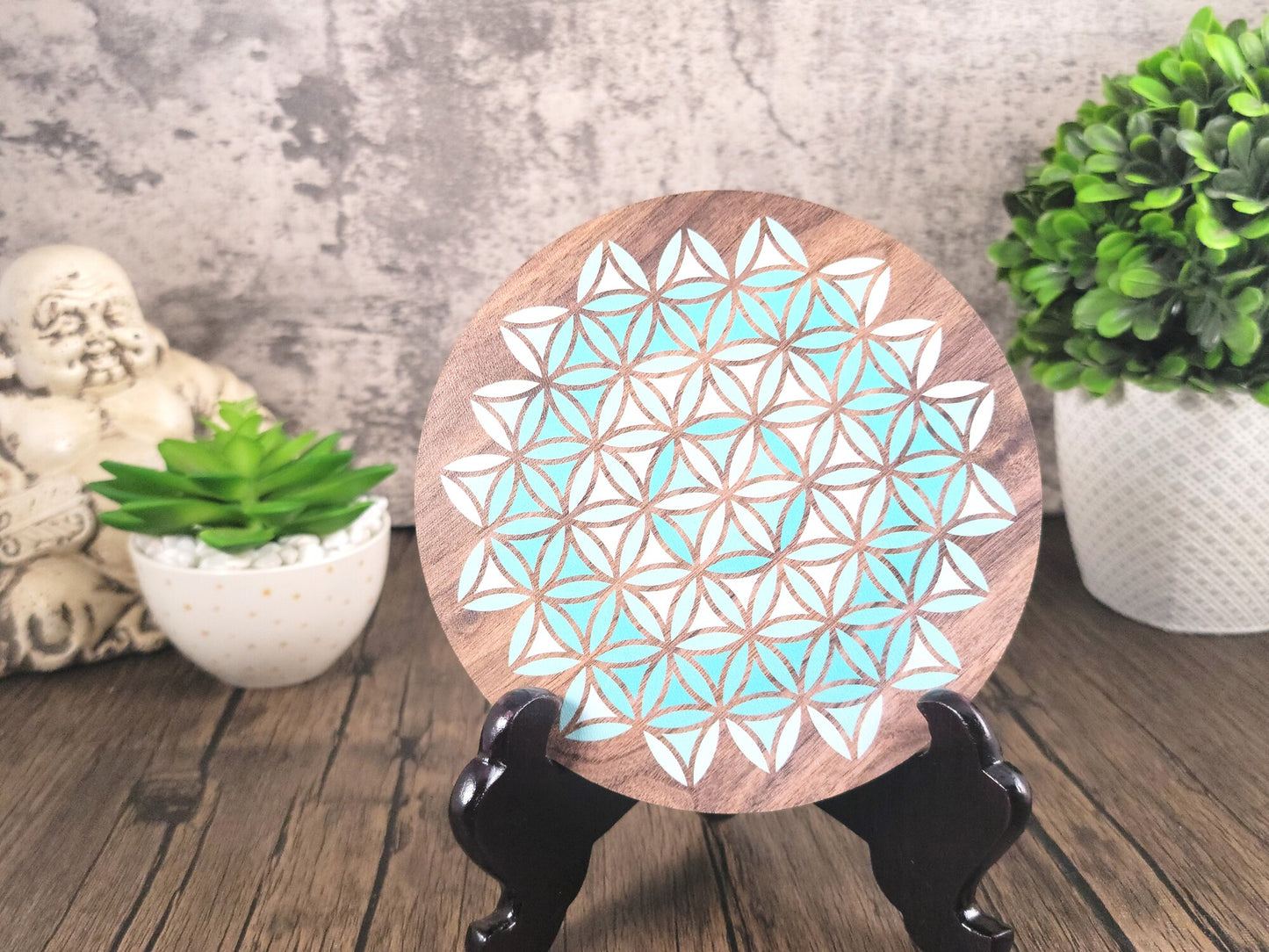 Flower of Life, Inverted, Blue Crystal Grid 6"