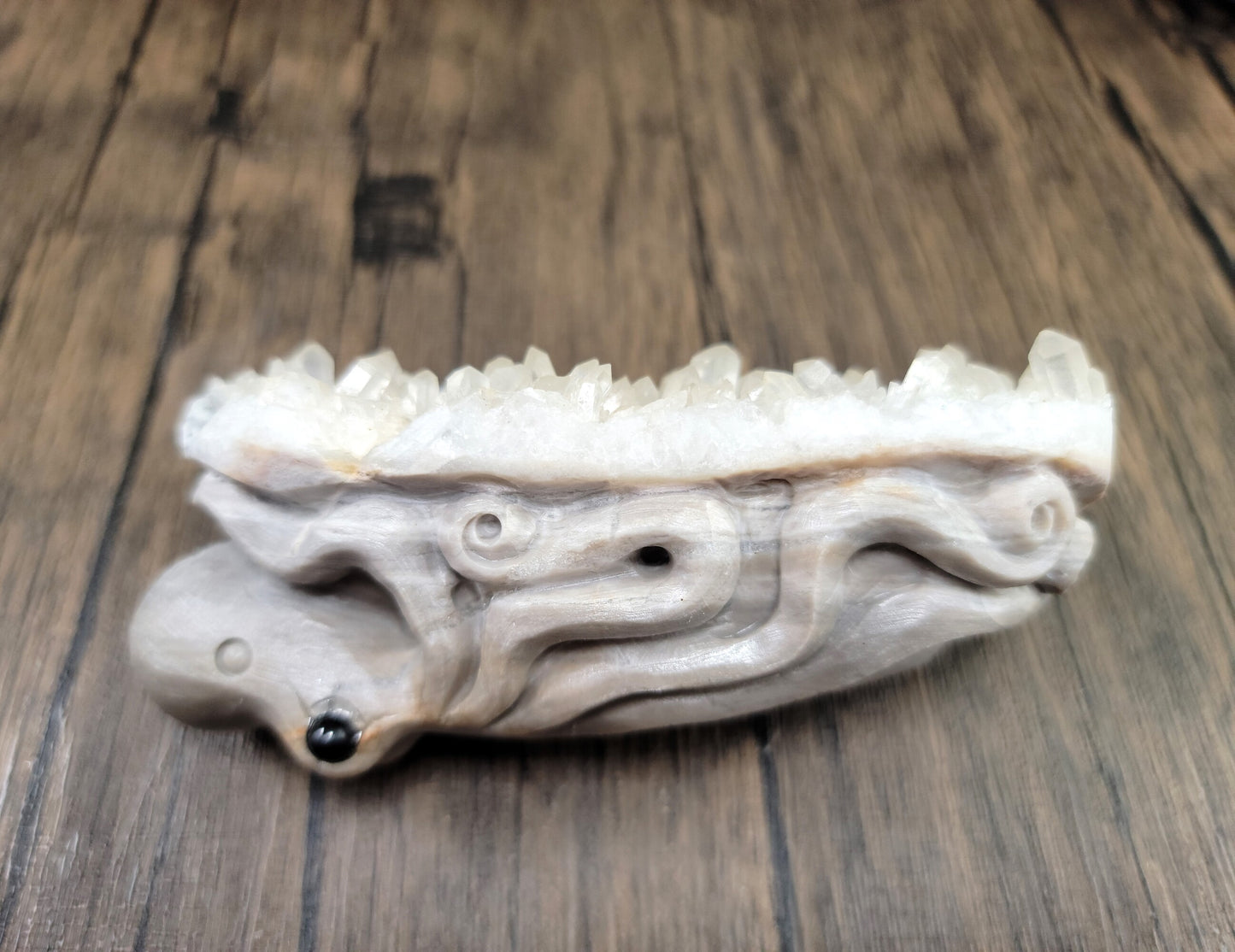 Calcite and Clear Chrysanthemum Quartz Cluster Hand Carved Octopus, 4.25"