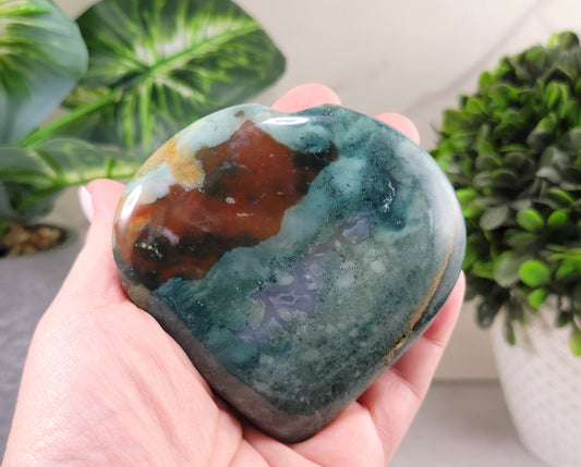 Green Sardonyx & Bloodstone 3.6" Heart Polished Palm Stone