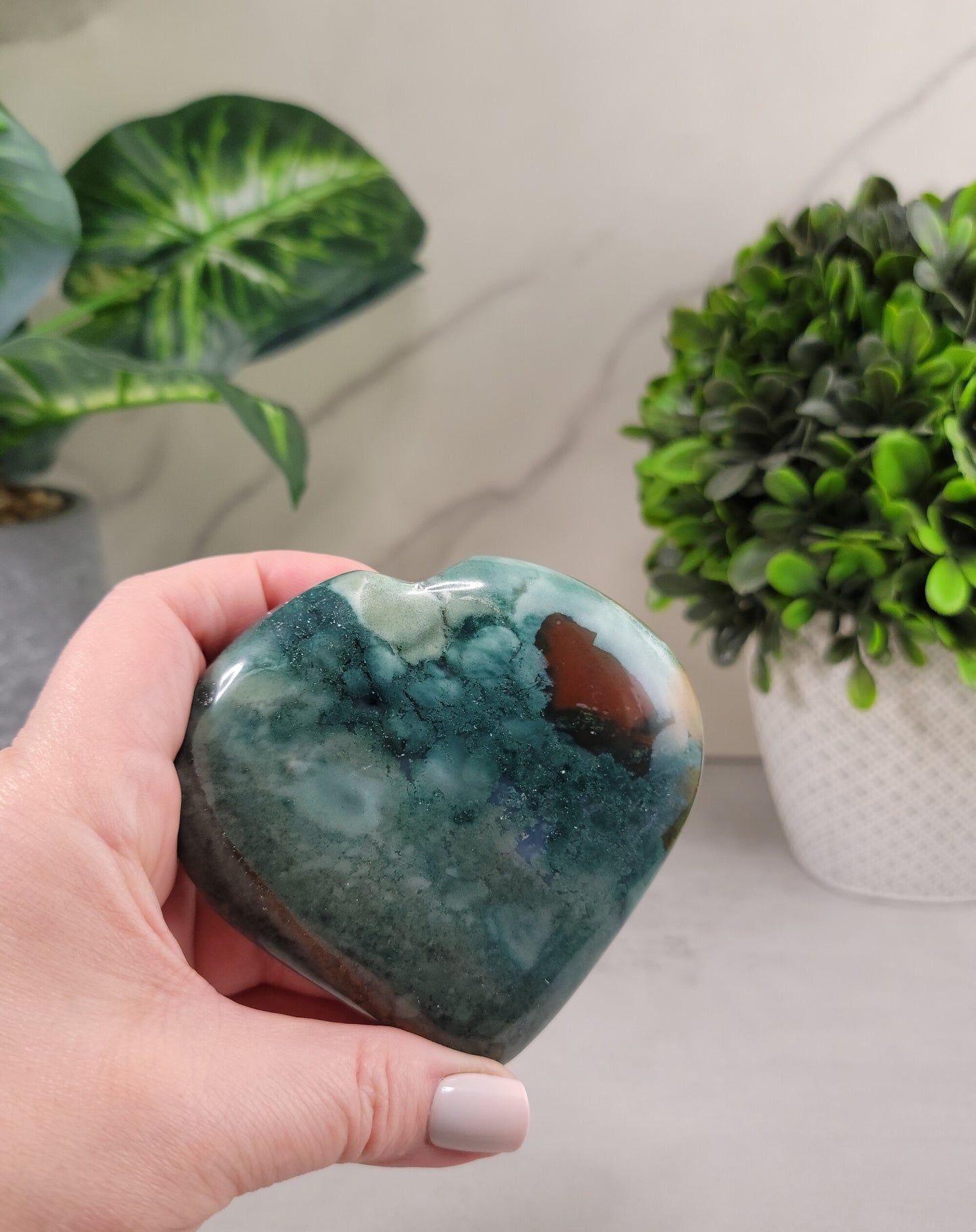 Green Sardonyx & Bloodstone 3.6" Heart Polished Palm Stone