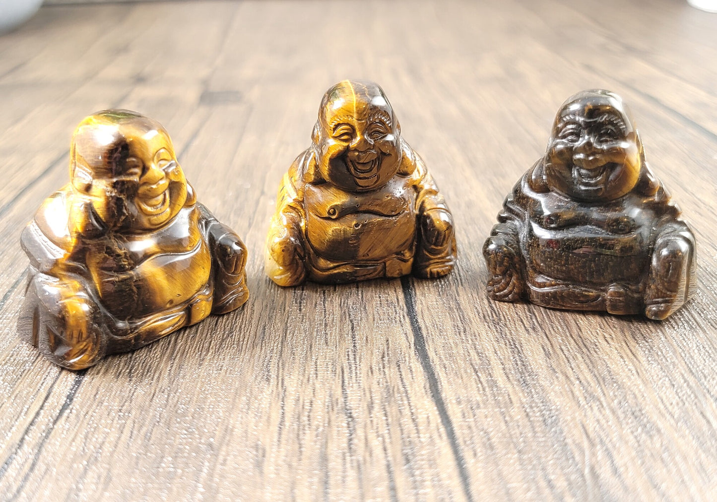 Tiger's Eye Happy, Laughing, Buddha Maitreya Carving