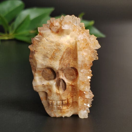 Chrysanthemum Hematoid Quartz Cluster Hand Carved Crystal Skull 2.7"