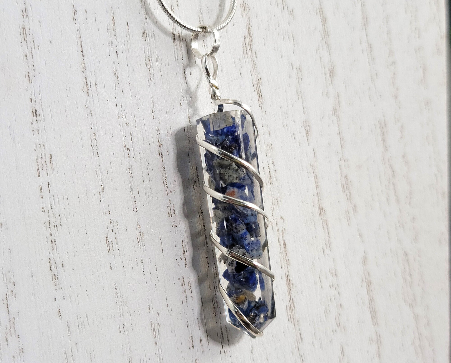 Lapis Lazuli Orgone Wire Wrap Pendant, Spiral Design