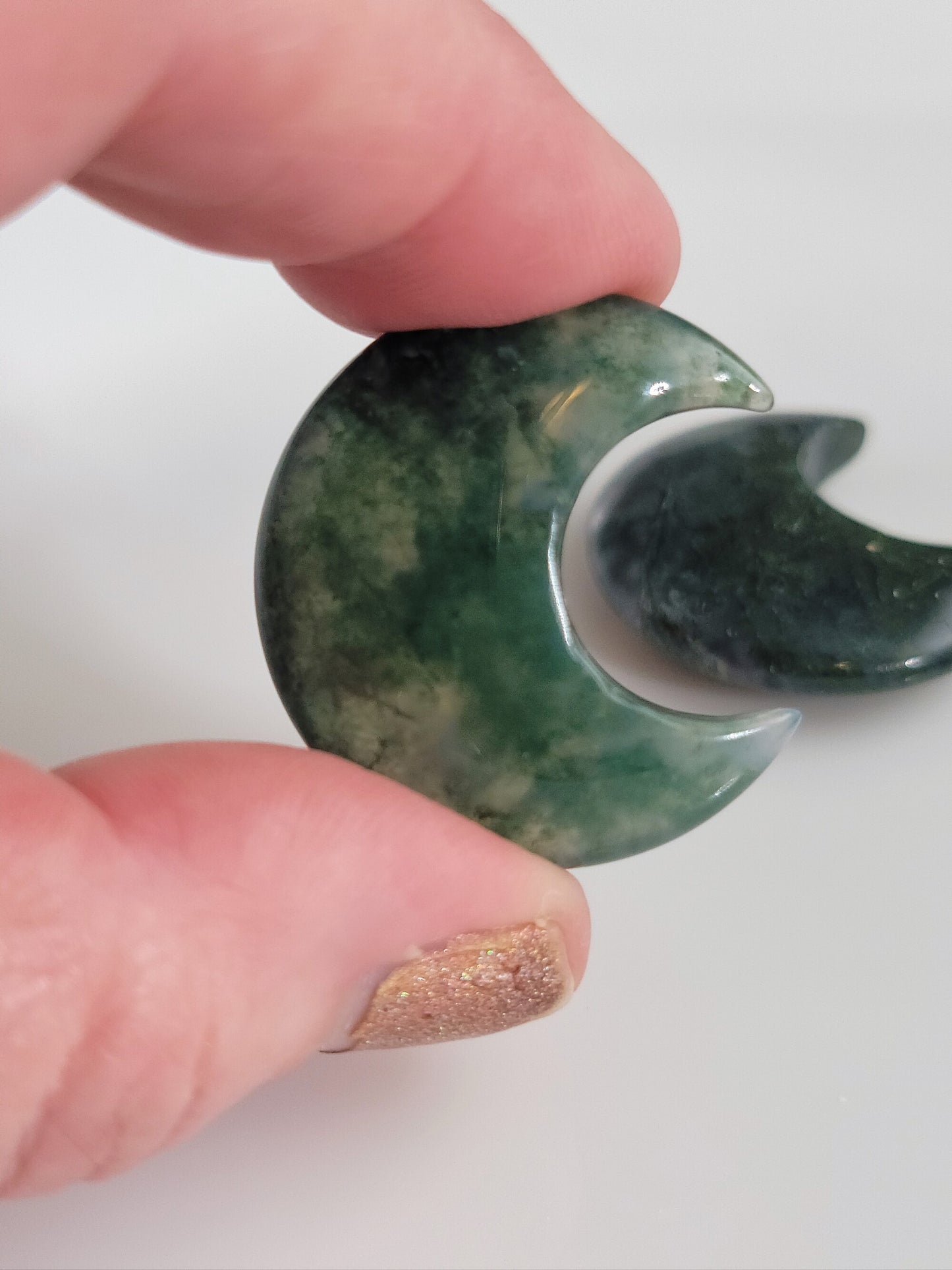 Moss Agate Moon Carving, 1.18"