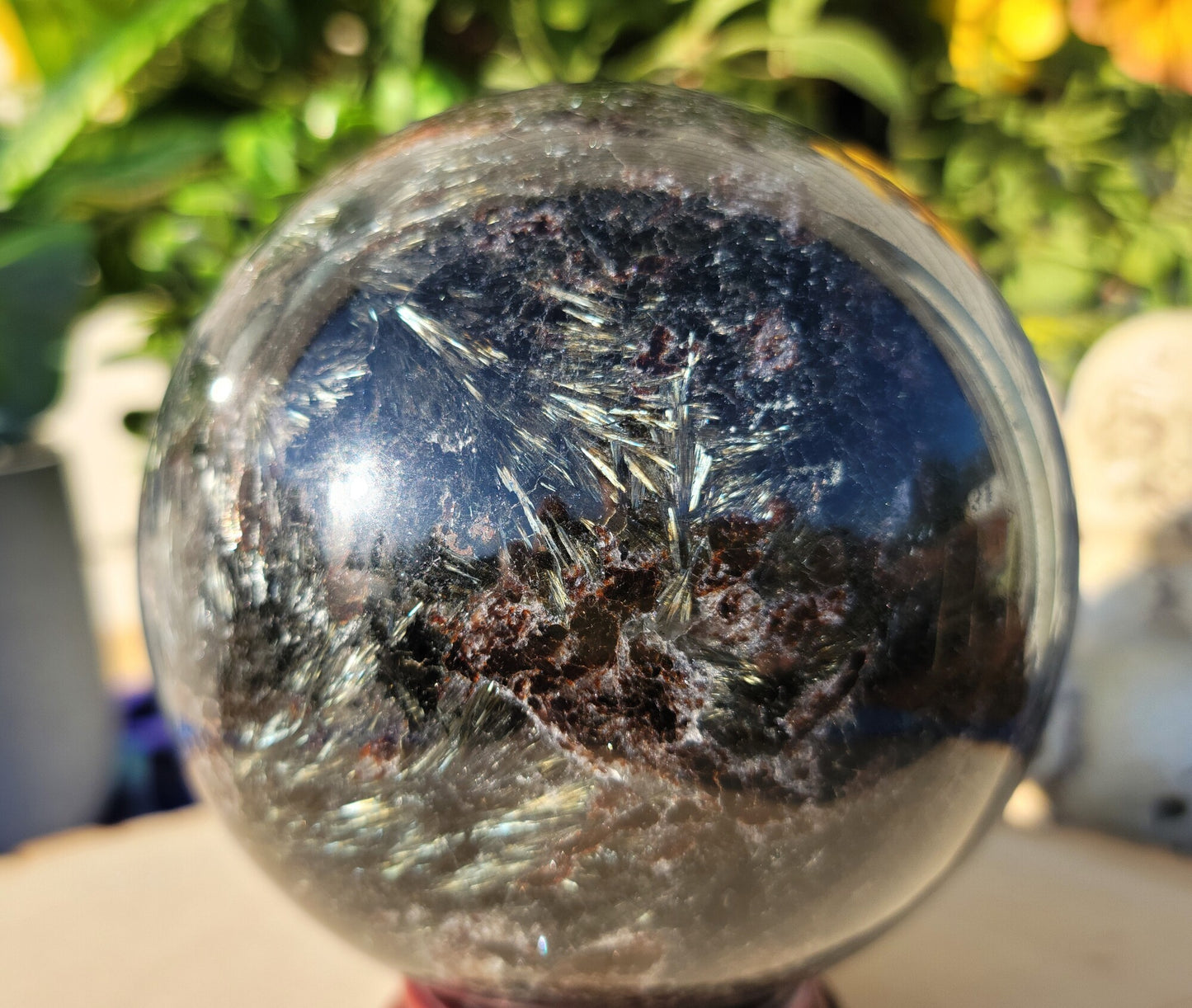 Astrophyllite Sphere with Garnet 5.4 Pounds, 4.4", Firework, Arfvedsonite