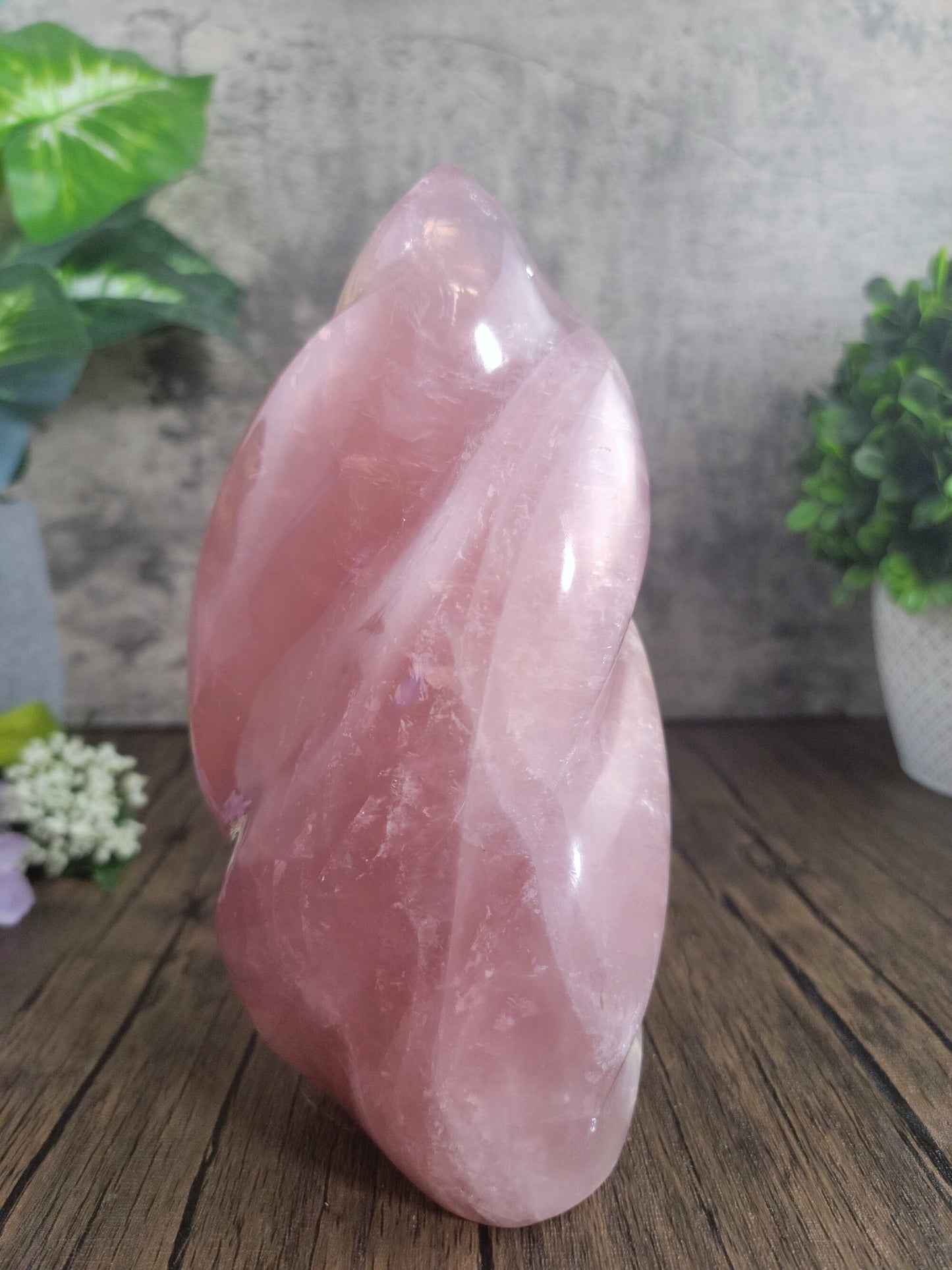 Rose Quartz Flame Tower, Over 5 Lbs, 8" Tall With Rainbows, Standing Freeform