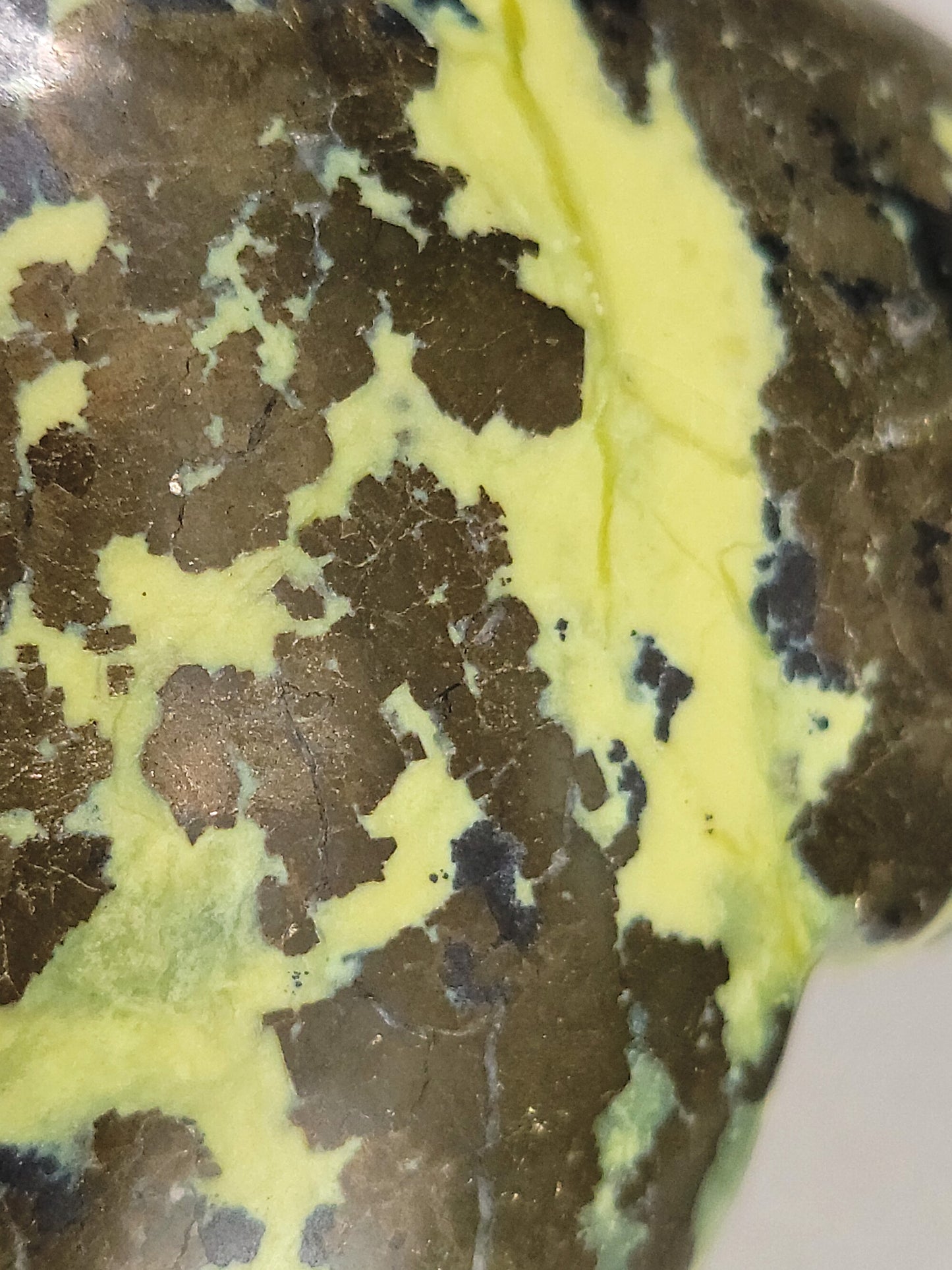 Serpentine with Pyrite Heart Polished Palm Stone 2", From Peru