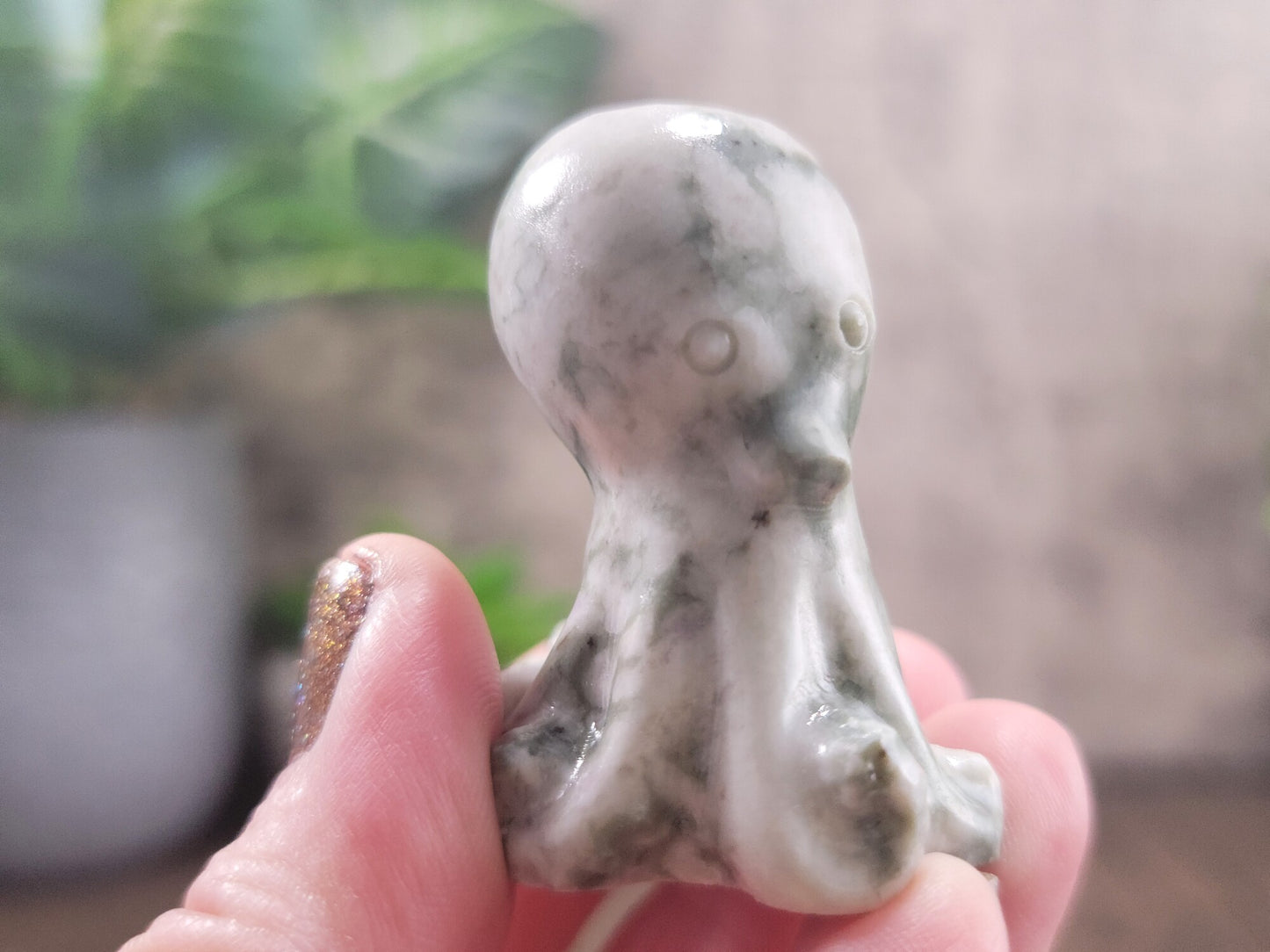 Tree Agate, Dendritic, Hand Carved Octopus