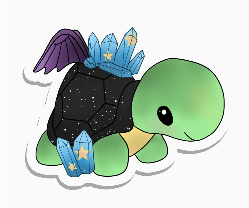 Turtle with Wings, Fairy and Blue Crystals Vinyl Sticker 3"