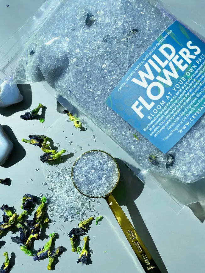 Wild Flowers Bath Salt with Blue Chalcedony Crystal
