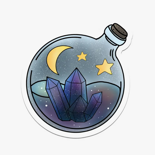 Blue Crystal Night Potion Bottle Holographic Vinyl Sticker 2.7"