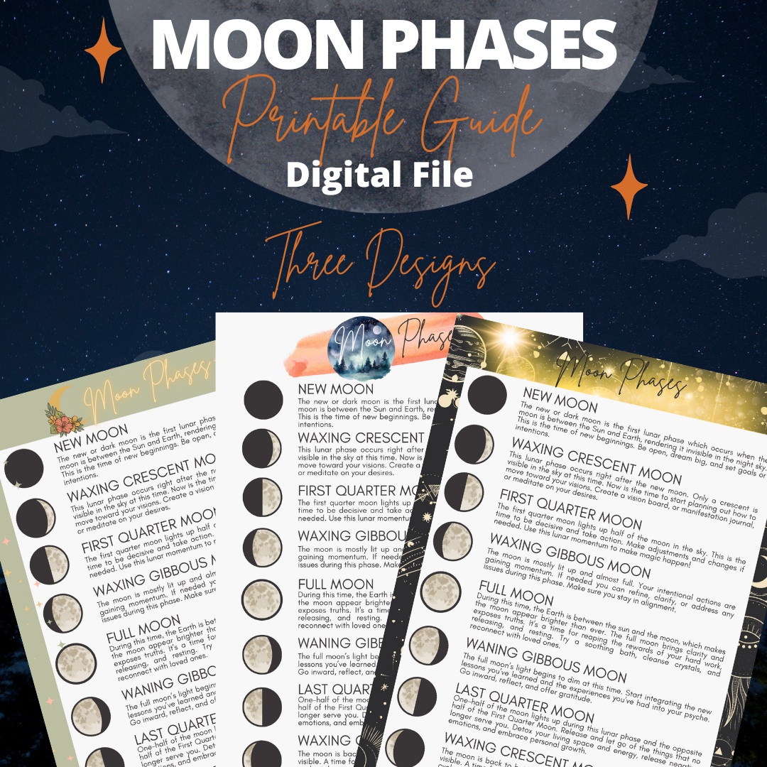 Random Moon Phase Chart Moon Phases Guide Digital Download – Crystal Galaxy Shop