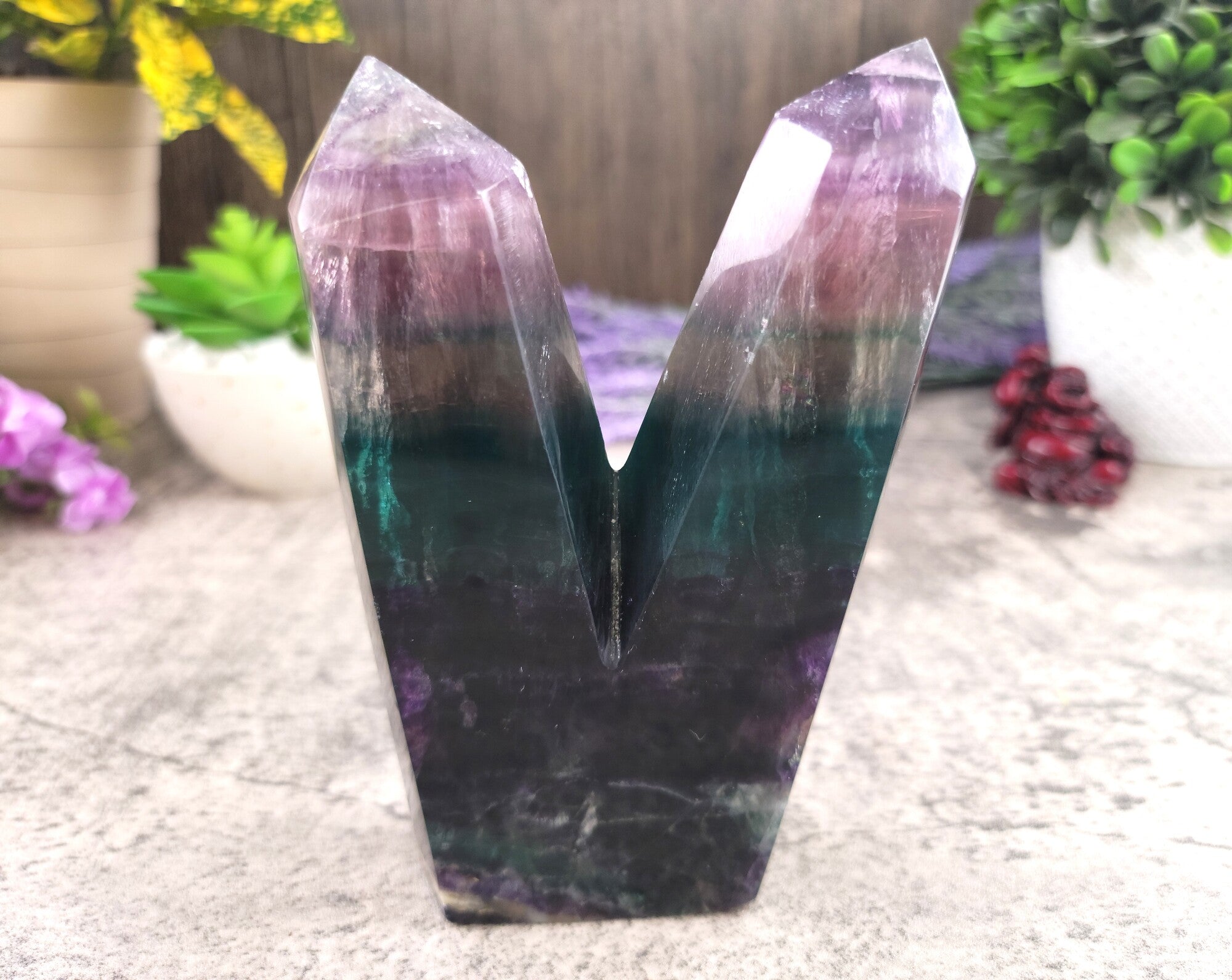 Fashion Rainbow Fluorite Crystal Generator, Self Standing Tower